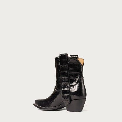 Women's Black Croc Ankle Cowboy Boots – 7-Inch Snip Toe Leather Booties – view 7