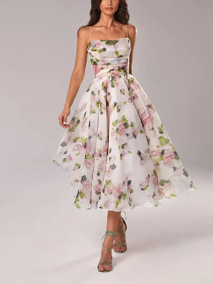 Arya | Women's Floral Midi Wedding Guest Dress with Ruffle Hem