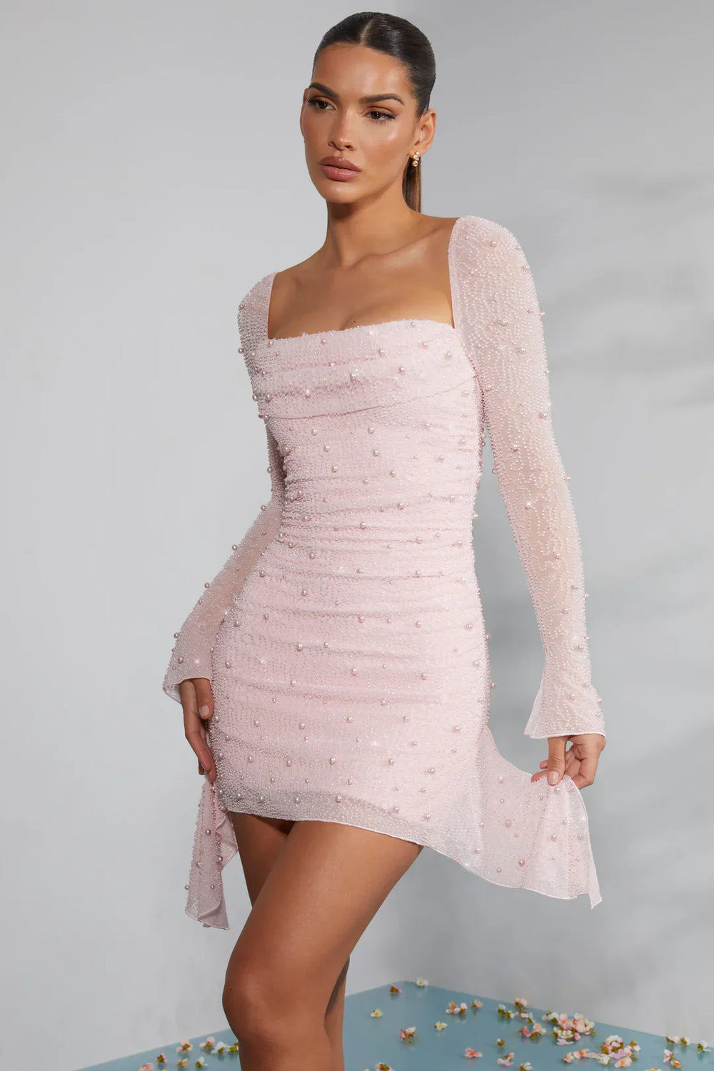 Jenna | Women's Elegant Mini Wedding Guest Dress with Long Sleeves