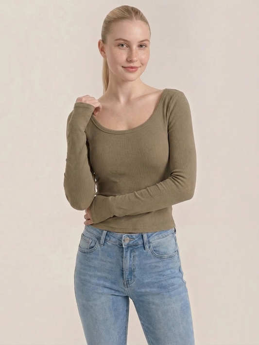 Marian Long-Sleeve Scoop-Neck Top