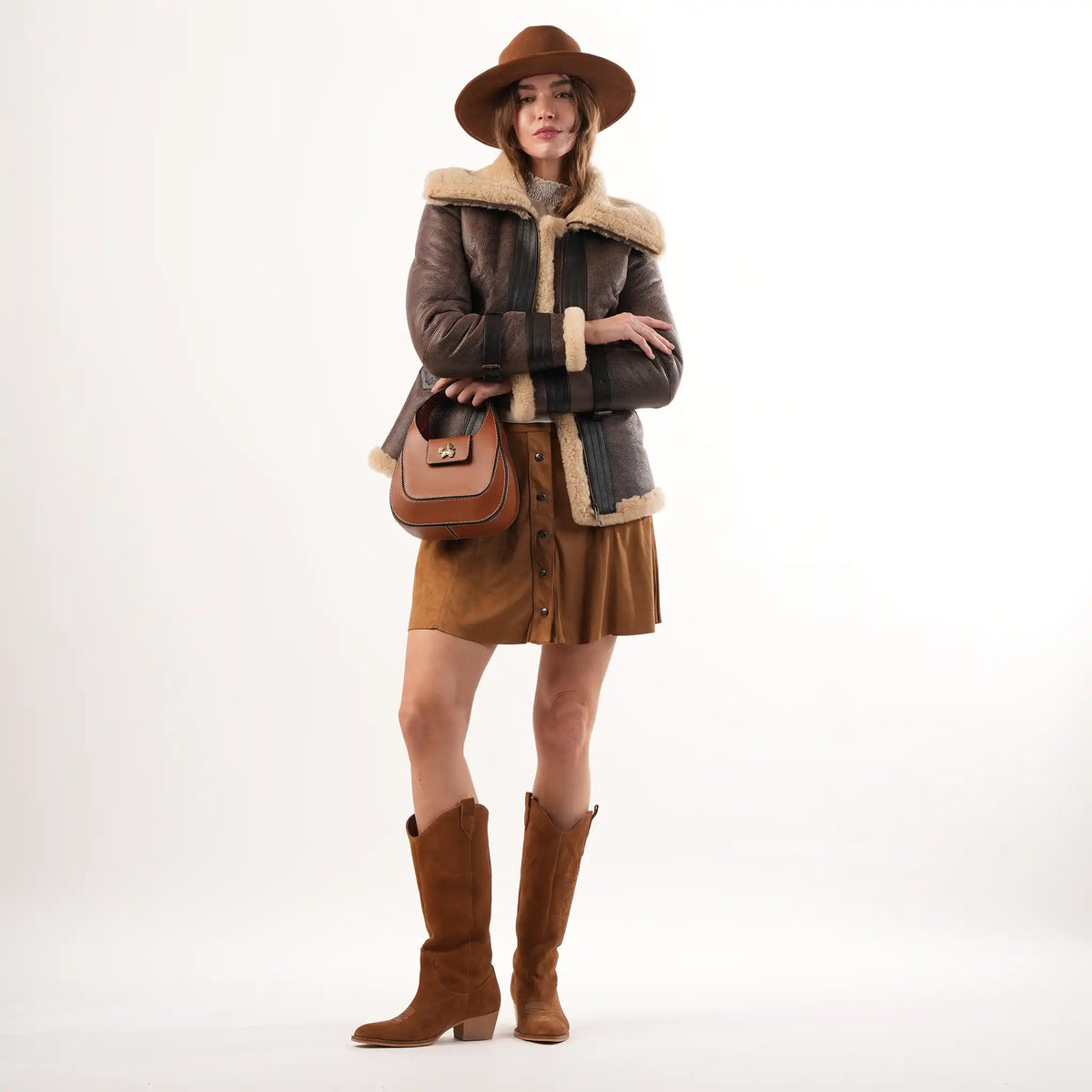 Women's Brown Sheepskin Aviator Jacket – Luxury Winter Coat – view 3