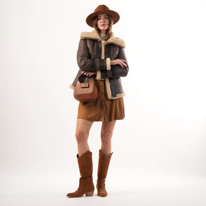 Women's Brown Sheepskin Aviator Jacket – Luxury Winter Coat – view 3