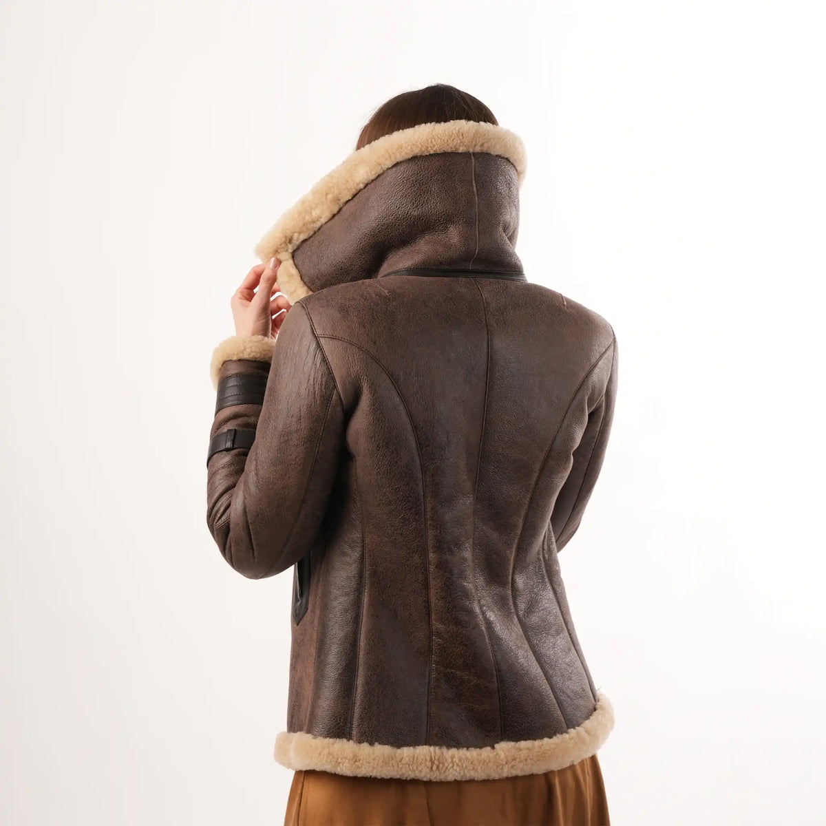 Women's Brown Sheepskin Aviator Jacket – Luxury Winter Coat – view 4