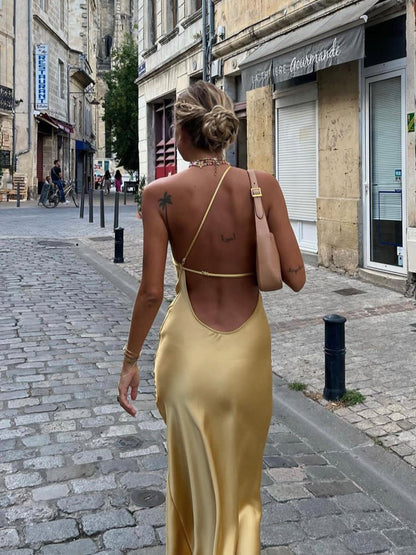 Lacee | Women's Elegant Maxi Wedding Guest Dress with Open Back