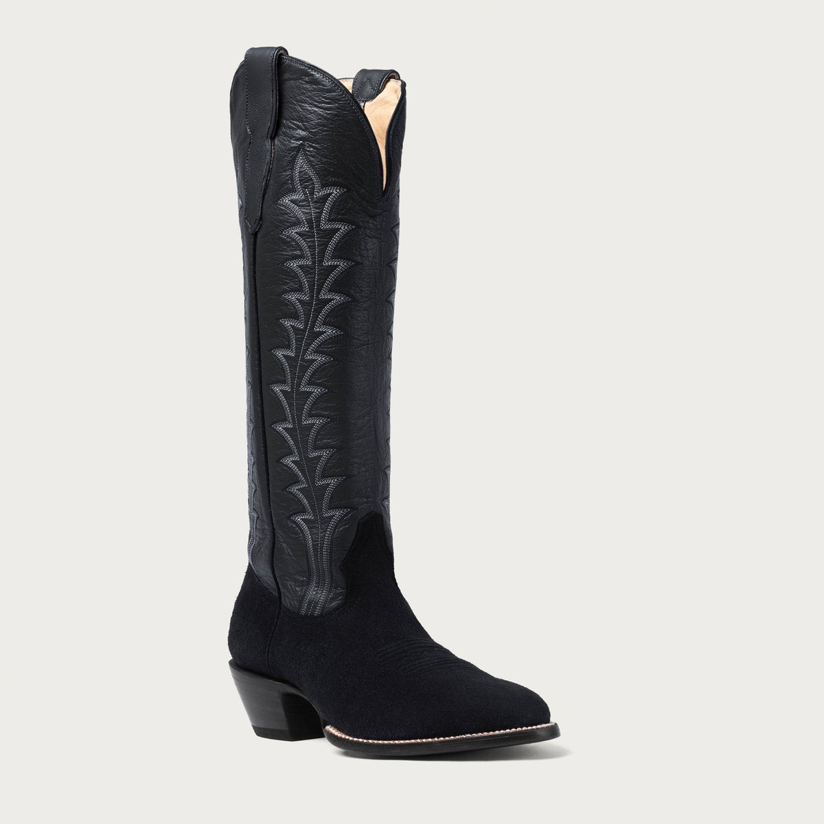 Women's Tall Black Western Boots – 16-Inch Calfskin & Suede Cowgirl Boots