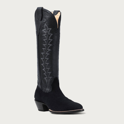 Women's Tall Black Western Boots – 16-Inch Calfskin & Suede Cowgirl Boots