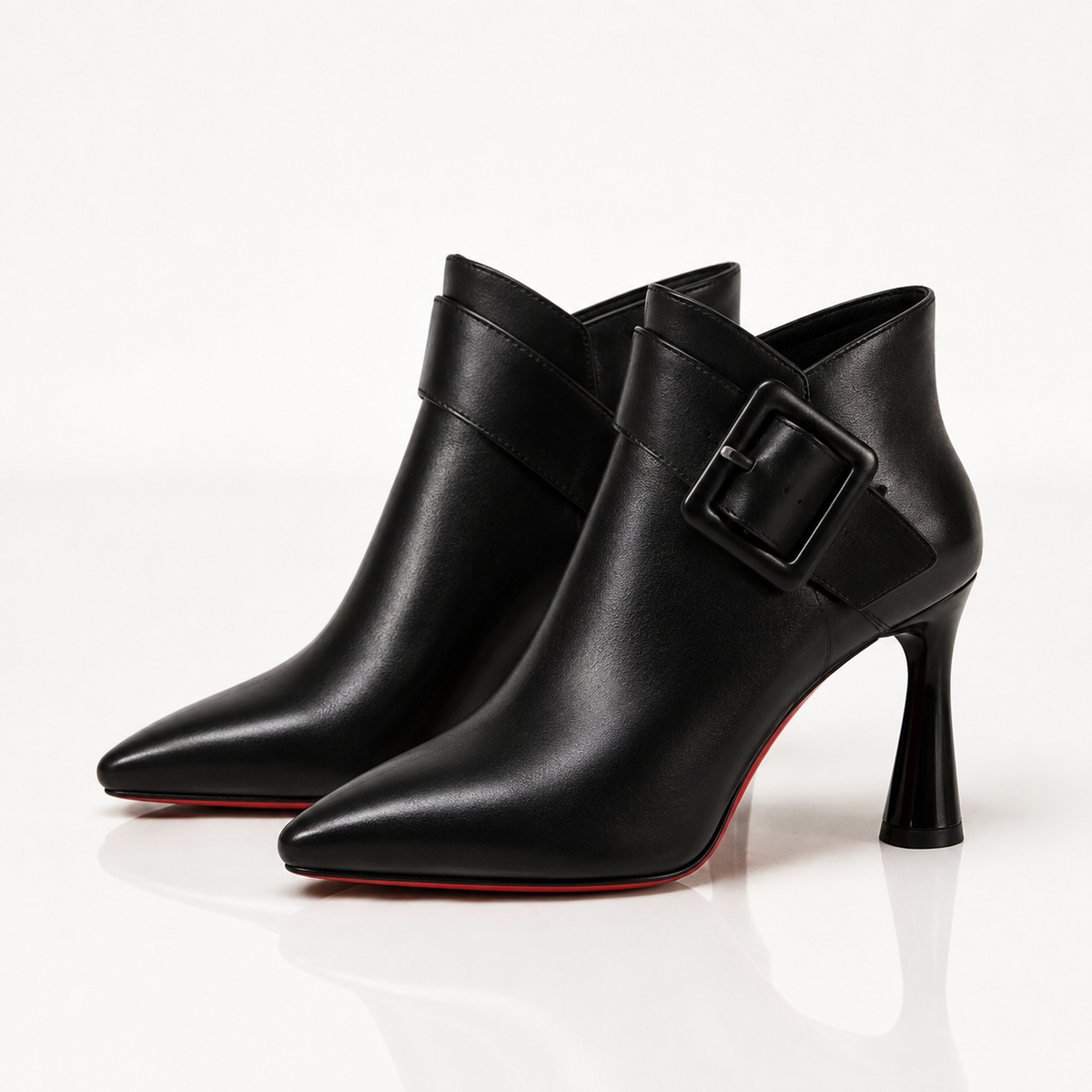 Women's Leather Buckle Ankle Boots – 3.5-Inch Sculpted Heel, Side Zip – view 7
