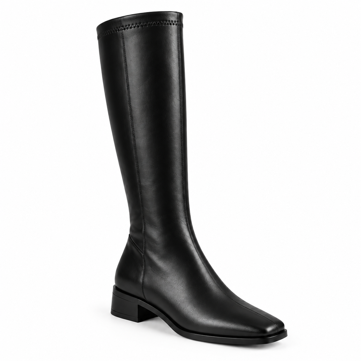 Women's Square-Toe Knee-High Boots – Low Heel, Back Zip, Faux Leather