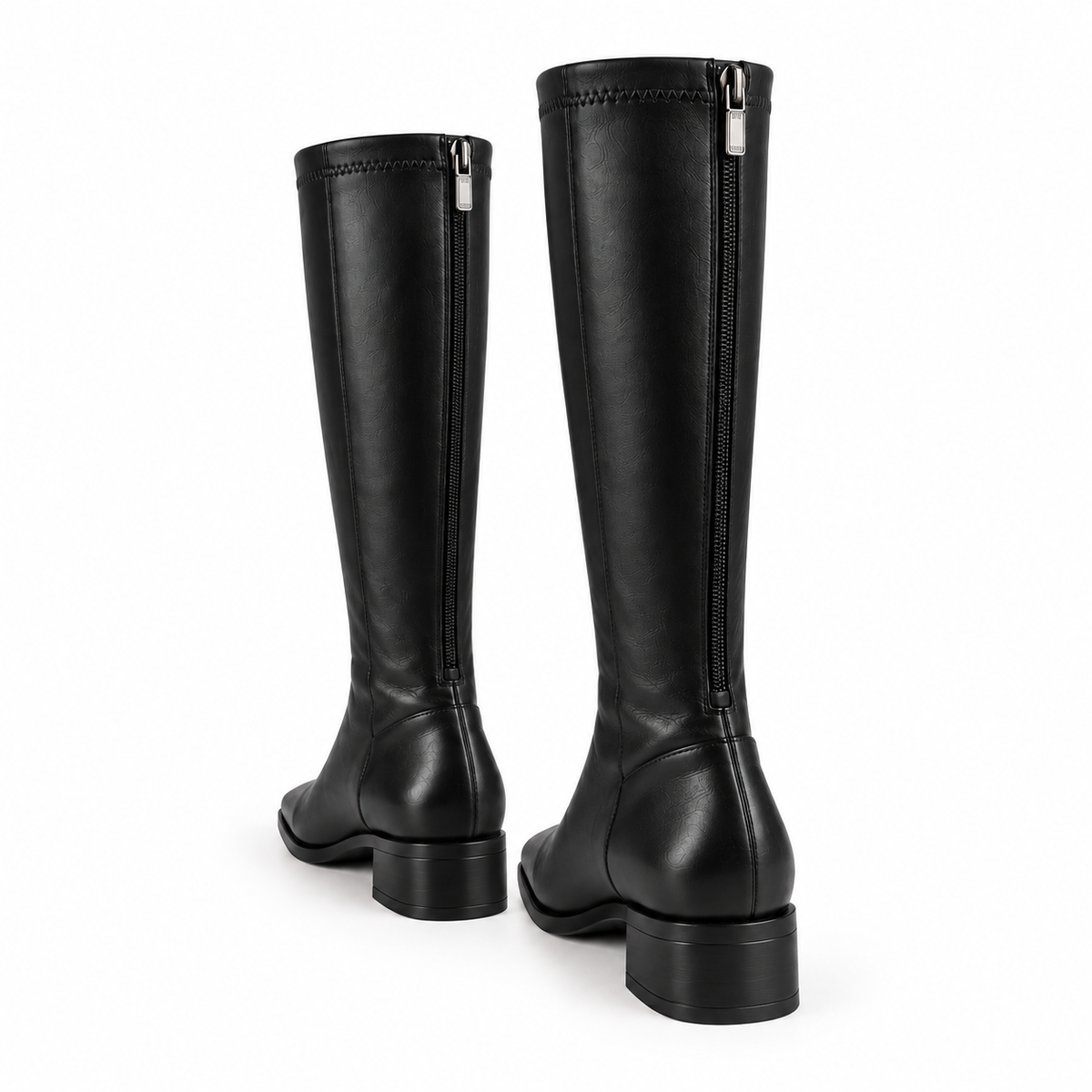 Women's Square-Toe Knee-High Boots – Low Heel, Back Zip, Faux Leather – view 3