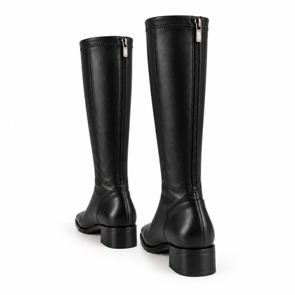 Women's Square-Toe Knee-High Boots – Low Heel, Back Zip, Faux Leather – view 3
