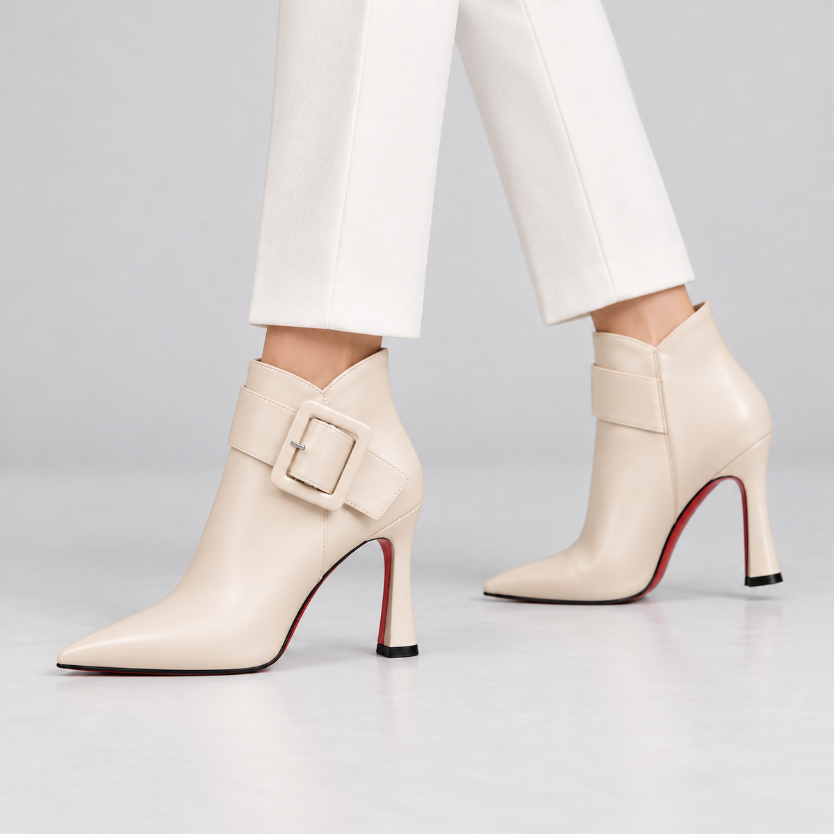 Women's Leather Buckle Ankle Boots – 3.5-Inch Sculpted Heel, Side Zip – view 5