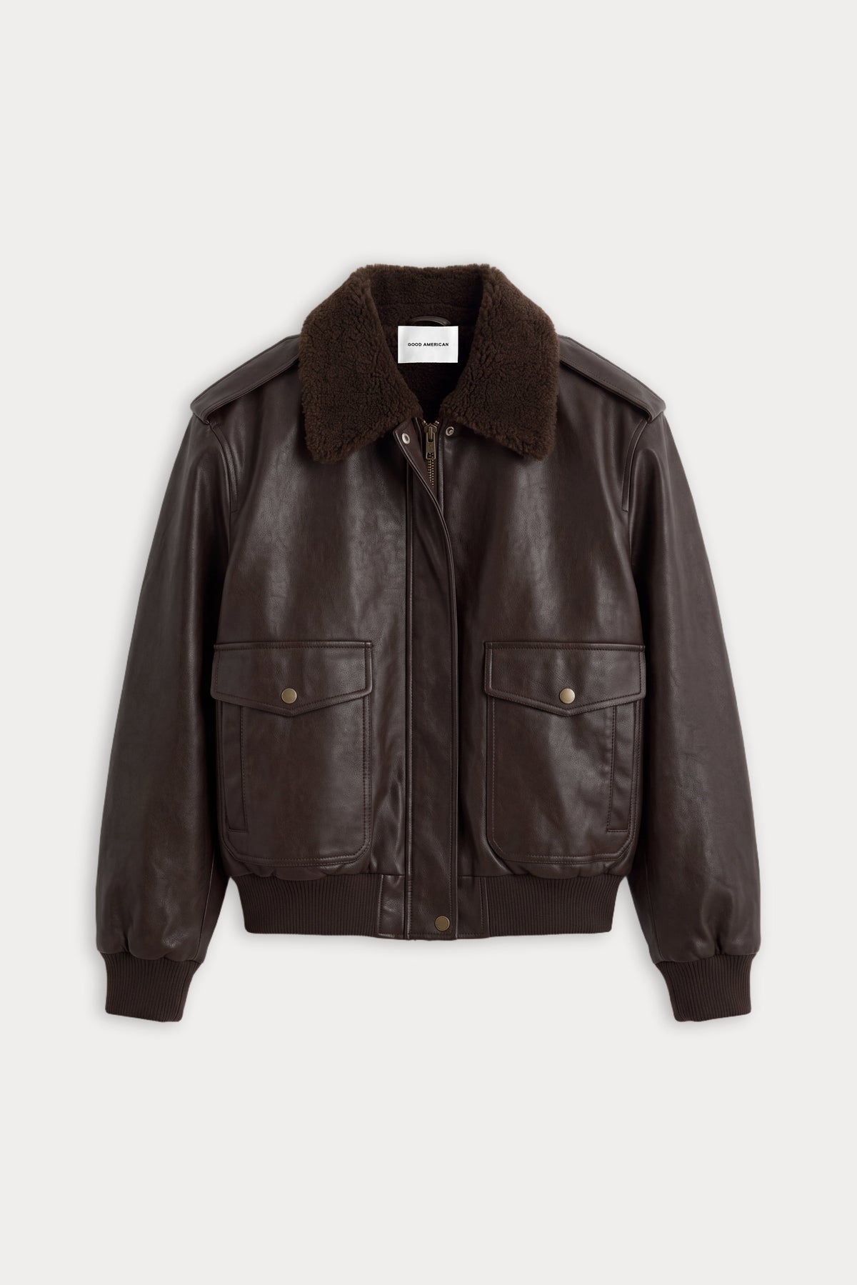 Faux Leather Flight Jacket with Faux-Fur Collar – Deep Chocolate – view 5