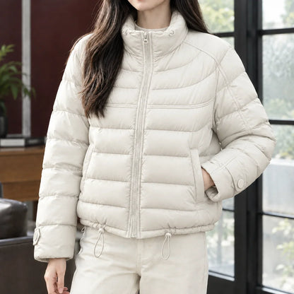 Women's Cropped Quilted Jacket – Stand Collar Zip-Up with Drawcord Hem – view 3
