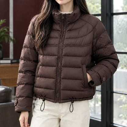 Women's Cropped Quilted Jacket – Stand Collar Zip-Up with Drawcord Hem – view 4