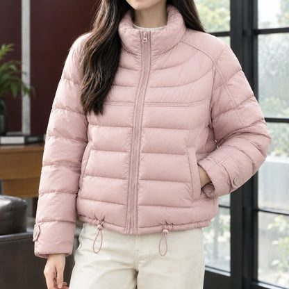 Women's Cropped Quilted Jacket – Stand Collar Zip-Up with Drawcord Hem – view 5