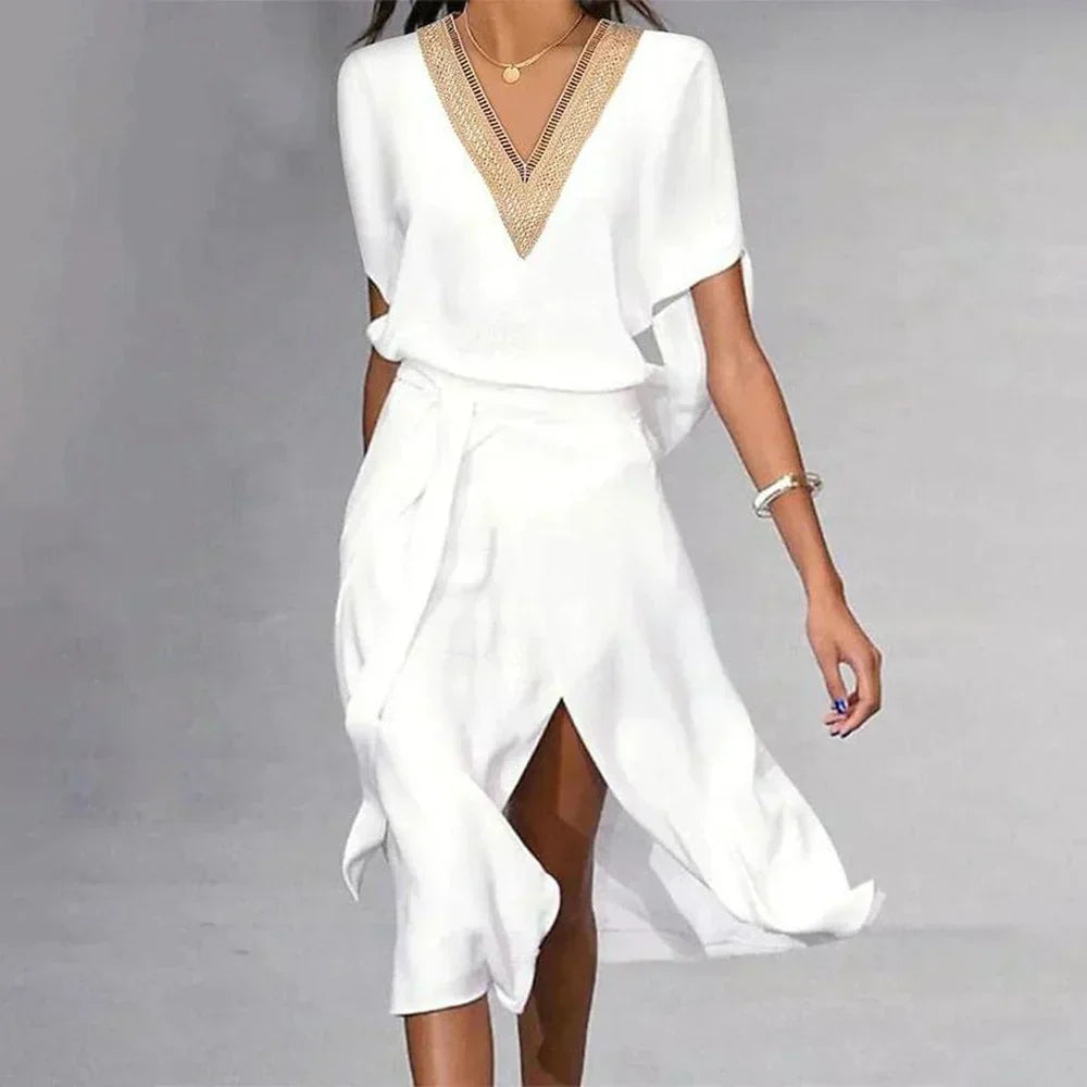 Nora | Women's Timeless Midi Wedding Guest Dress with V-Neck