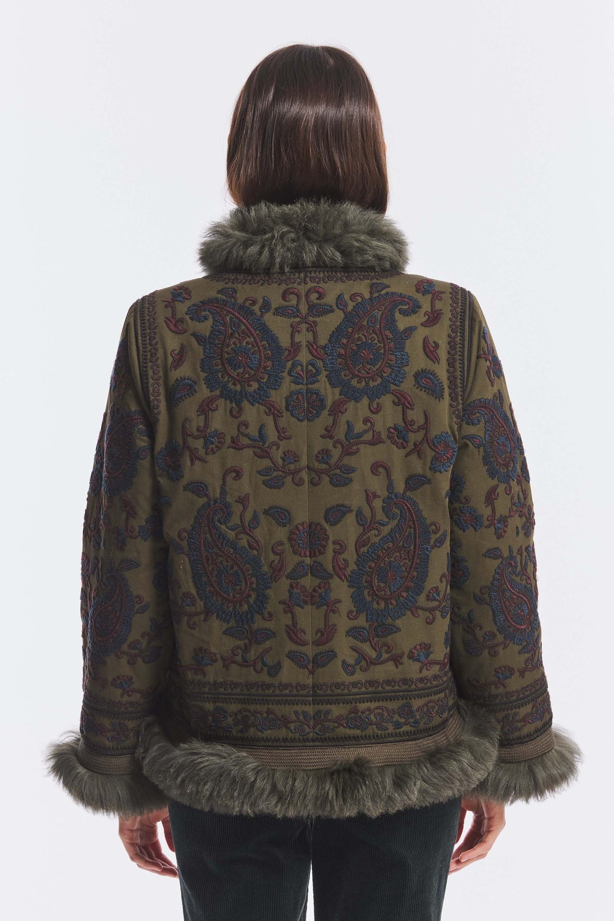 Embroidered Afghan-Inspired Jacket with Faux-Fur Lining – Boho Floral Coat – view 4