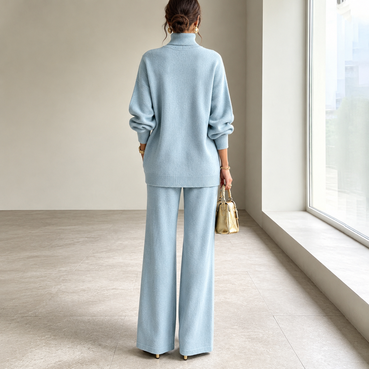 Women's Knit Two-Piece Set – Turtleneck Sweater & Wide-Leg Pants – view 2