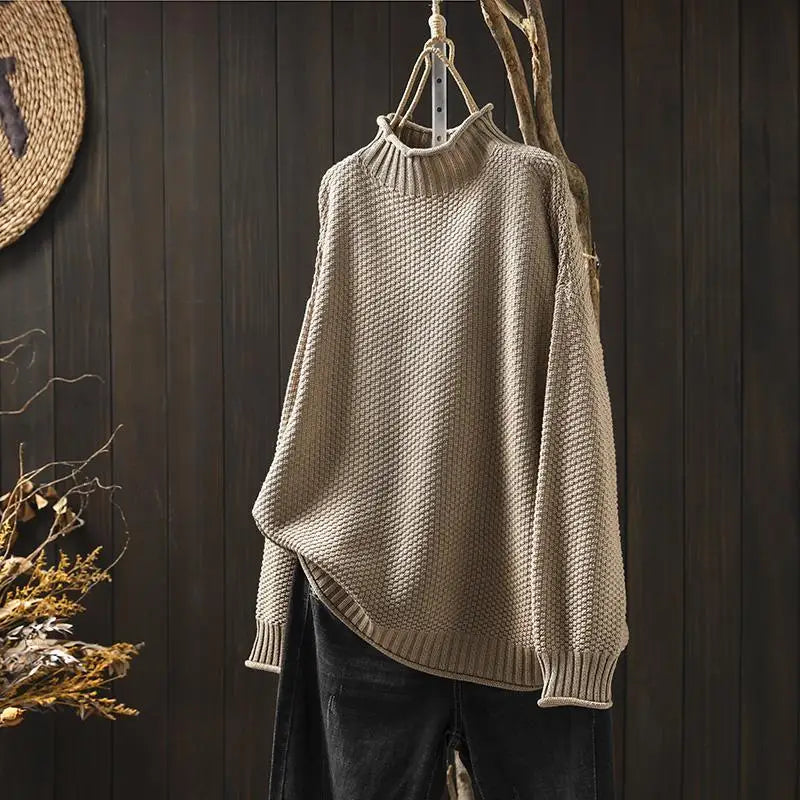 Women's Relaxed Mock Neck Sweater – Textured Knit in 6 Fall Colors – view 11