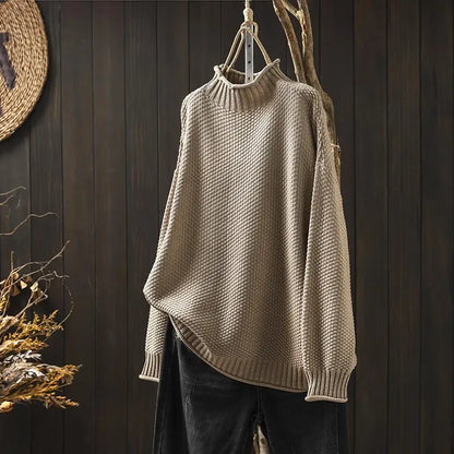 Women's Relaxed Mock Neck Sweater – Textured Knit in 6 Fall Colors – view 11