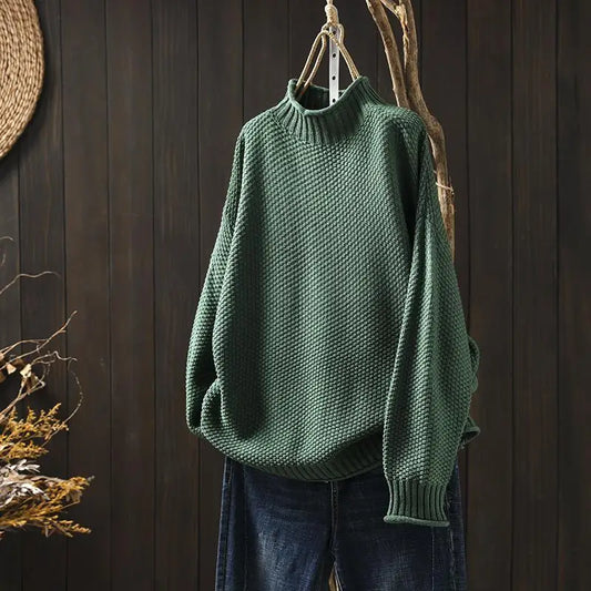 Women's Relaxed Mock Neck Sweater – Textured Knit in 6 Fall Colors