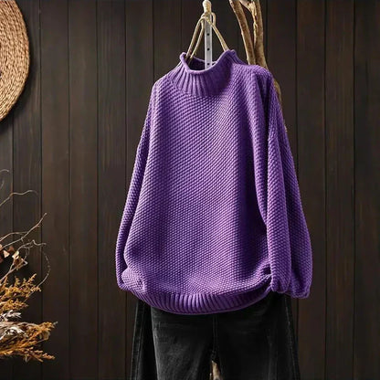 Women's Relaxed Mock Neck Sweater – Textured Knit in 6 Fall Colors – view 10