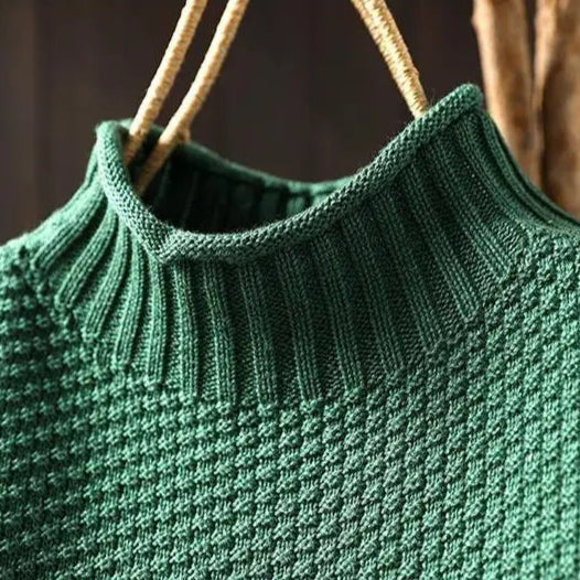 Women's Relaxed Mock Neck Sweater – Textured Knit in 6 Fall Colors – view 2