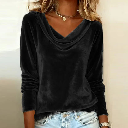 Women's Velvet Draped Neck Top – Relaxed Day-to-Night Blouse in 6 Colors – view 5