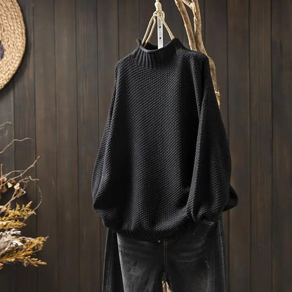 Women's Relaxed Mock Neck Sweater – Textured Knit in 6 Fall Colors – view 12