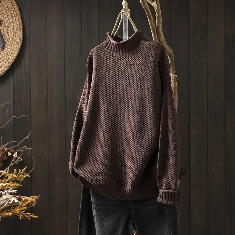 Women's Relaxed Mock Neck Sweater – Textured Knit in 6 Fall Colors – view 14