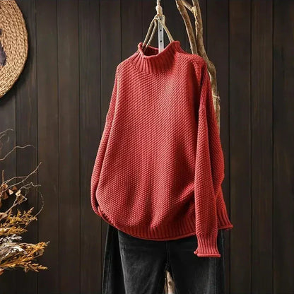 Women's Relaxed Mock Neck Sweater – Textured Knit in 6 Fall Colors – view 13