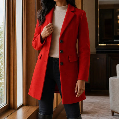 Women's Wool Blend Fit-and-Flare Coat – Notch Lapel Mid-Thigh Dress Coat