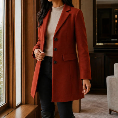 Women's Wool Blend Fit-and-Flare Coat – Notch Lapel Mid-Thigh Dress Coat – view 11