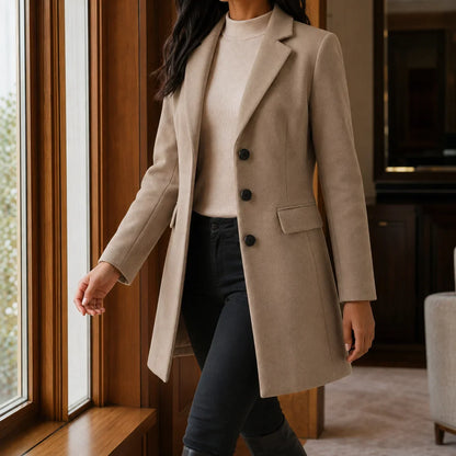 Women's Wool Blend Fit-and-Flare Coat – Notch Lapel Mid-Thigh Dress Coat – view 12