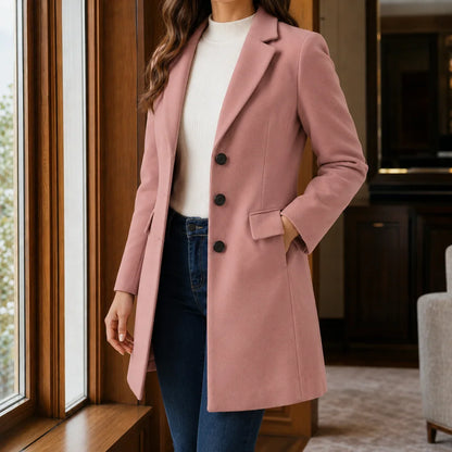 Women's Wool Blend Fit-and-Flare Coat – Notch Lapel Mid-Thigh Dress Coat – view 16