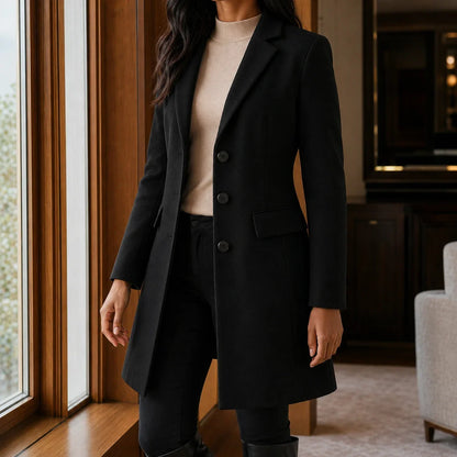Women's Wool Blend Fit-and-Flare Coat – Notch Lapel Mid-Thigh Dress Coat – view 4