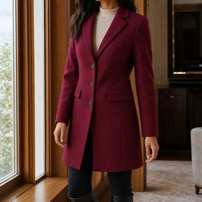 Women's Wool Blend Fit-and-Flare Coat – Notch Lapel Mid-Thigh Dress Coat – view 9