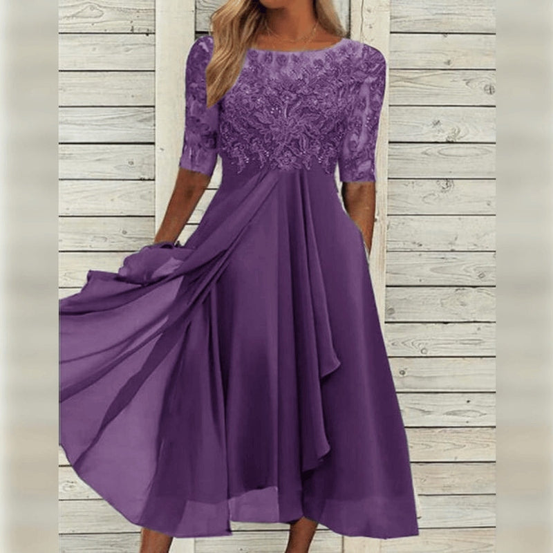 Camila | Women’s Trendy Midi Wedding Guest Dress with Lace