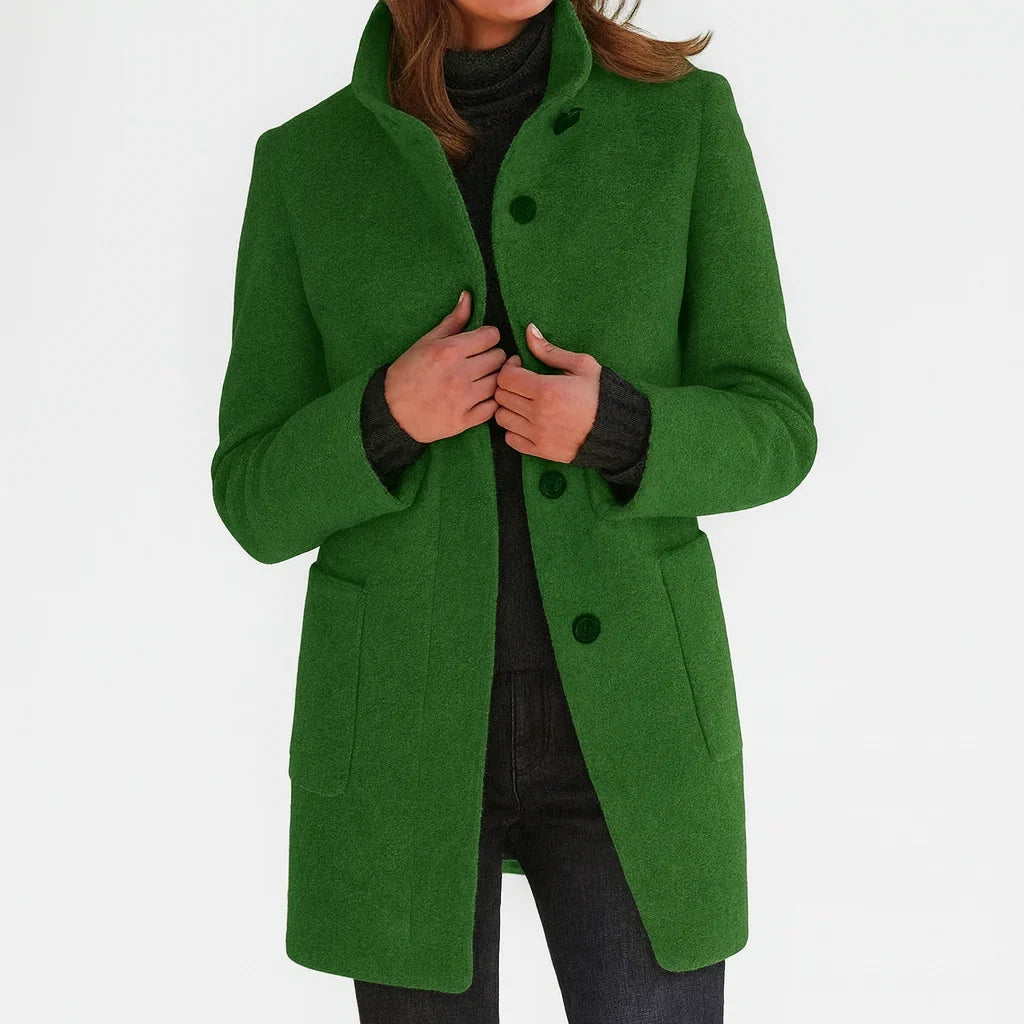 Women's Straight-Fit Wool Coat – Stand Collar with Patch Pockets – view 4