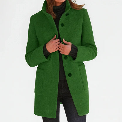 Women's Straight-Fit Wool Coat – Stand Collar with Patch Pockets – view 4