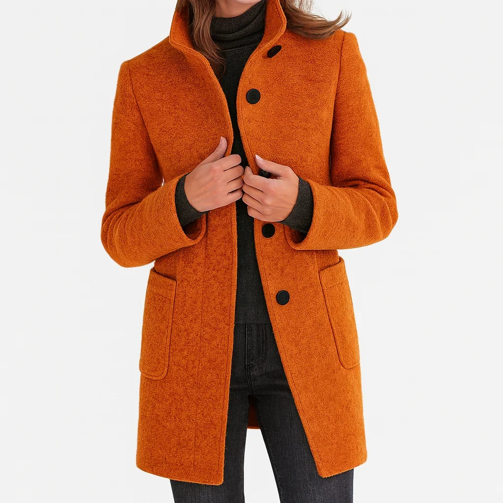 Women's Straight-Fit Wool Coat – Stand Collar with Patch Pockets – view 8