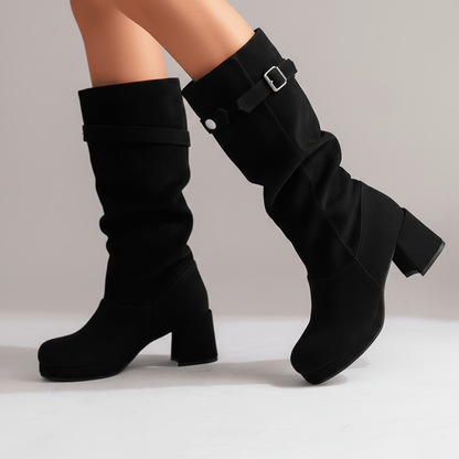 Women's Knee-High Microsuede Boots – Slouchy Shaft with Adjustable Buckle – view 9