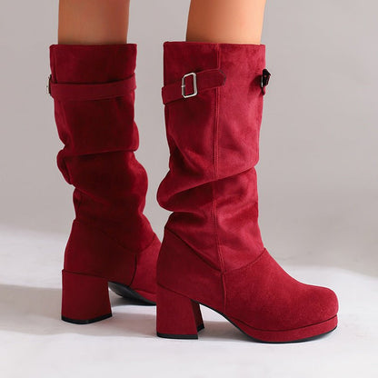 Women's Knee-High Microsuede Boots – Slouchy Shaft with Adjustable Buckle – view 3