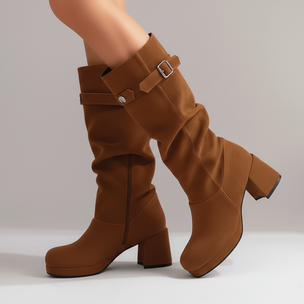 Women's Knee-High Microsuede Boots – Slouchy Shaft with Adjustable Buckle – view 7