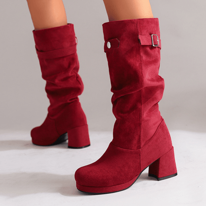 Women's Knee-High Microsuede Boots – Slouchy Shaft with Adjustable Buckle – view 2