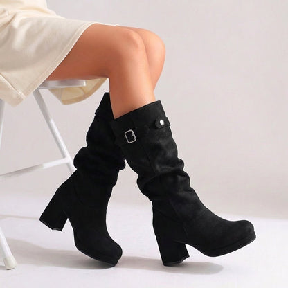Women's Knee-High Microsuede Boots – Slouchy Shaft with Adjustable Buckle – view 8