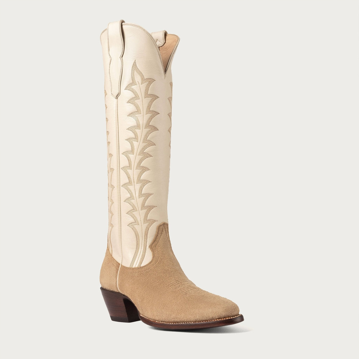 Women's Bone White Tall Cowboy Boots – 16-Inch Suede & Calfskin Western Boots