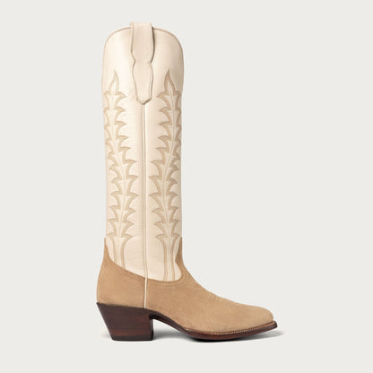 Women's Bone White Tall Cowboy Boots – 16-Inch Suede & Calfskin Western Boots – view 2