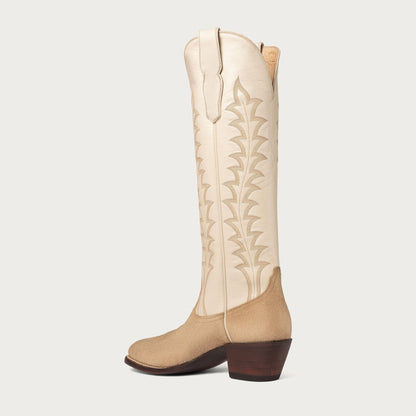 Women's Bone White Tall Cowboy Boots – 16-Inch Suede & Calfskin Western Boots – view 6
