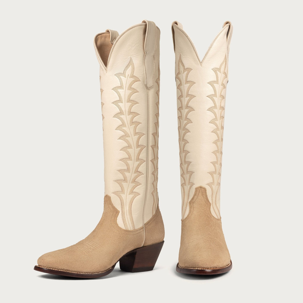 Women's Bone White Tall Cowboy Boots – 16-Inch Suede & Calfskin Western Boots – view 3